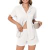 imageEkouaer Womens Short Sleeve Pajamas Set Soft Sleepwear Button Down Lounge Set Lace Top and Shorts Pj NightwearWhite