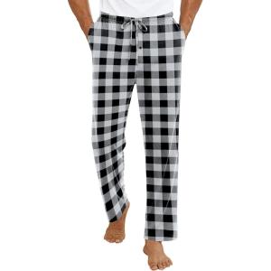 imageEkouaer Mens Pajama Pants Lounge Pants with Pockets Soft Sleep Pants Loose Fit Pj Bottoms with Drawstring SXXLBlack and White Plaid