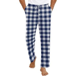 imageEkouaer Mens Pajama Pants Lounge Pants with Pockets Soft Sleep Pants Loose Fit Pj Bottoms with Drawstring SXXLBlue and White Plaid
