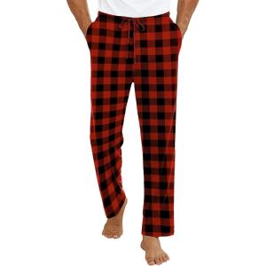 imageEkouaer Mens Pajama Pants Lounge Pants with Pockets Soft Sleep Pants Loose Fit Pj Bottoms with Drawstring SXXLRed and Black Plaid