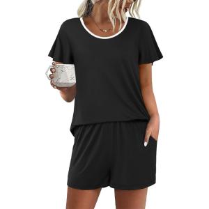 imageEkouaer Womens Pajama Set Summer Short Sleeve Pjs Sleepwear Cute 2 Piece Lounge Sets SXXLBlack