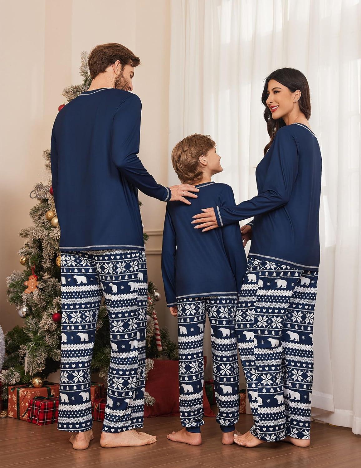 imageEkouaer Matching Family Sets Christmas Pajamas Set Xmas PJS Sleepwear Soft Christmas Matching JammiesBlue Snowflakes