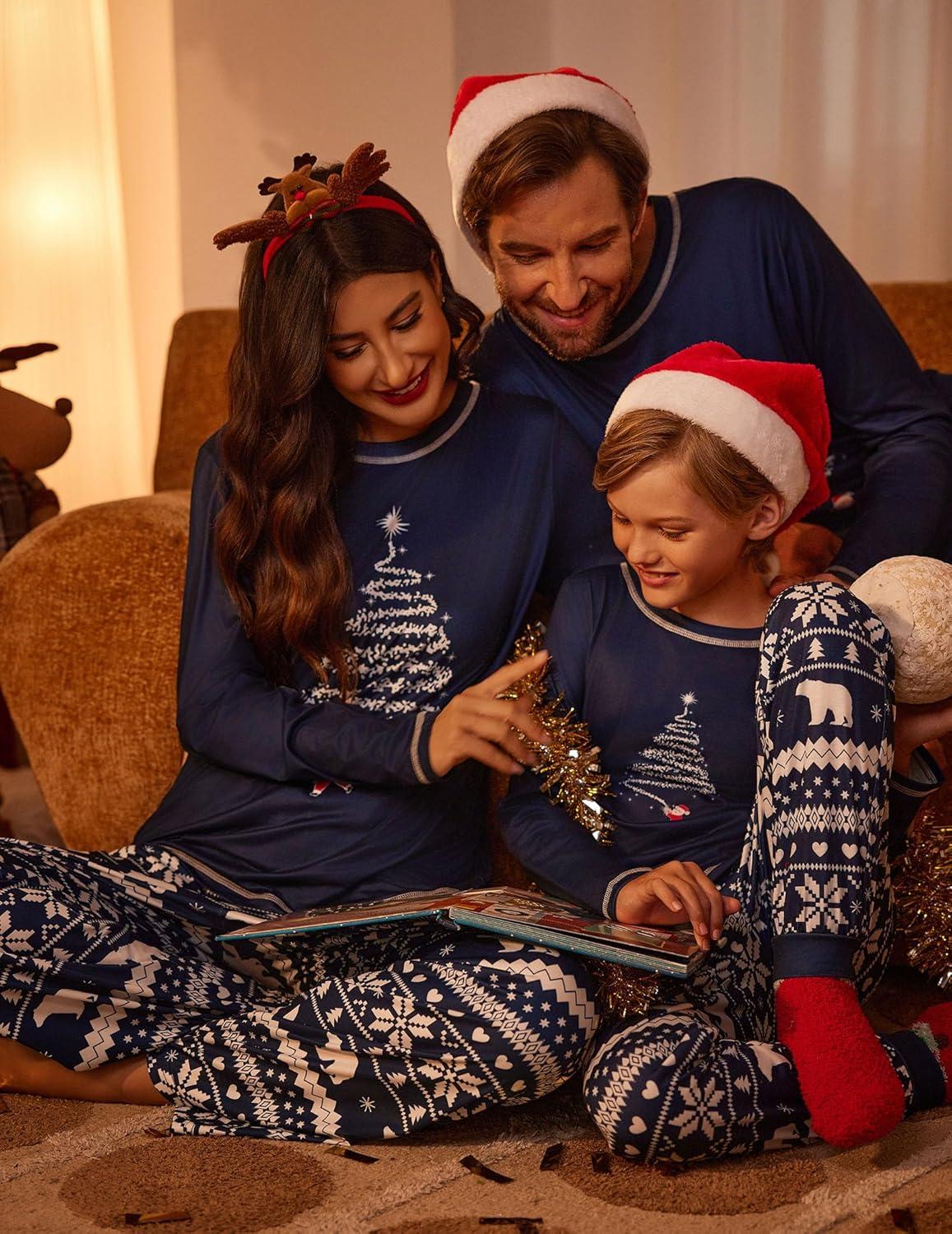 imageEkouaer Matching Family Sets Christmas Pajamas Set Xmas PJS Sleepwear Soft Christmas Matching JammiesBlue Snowflakes