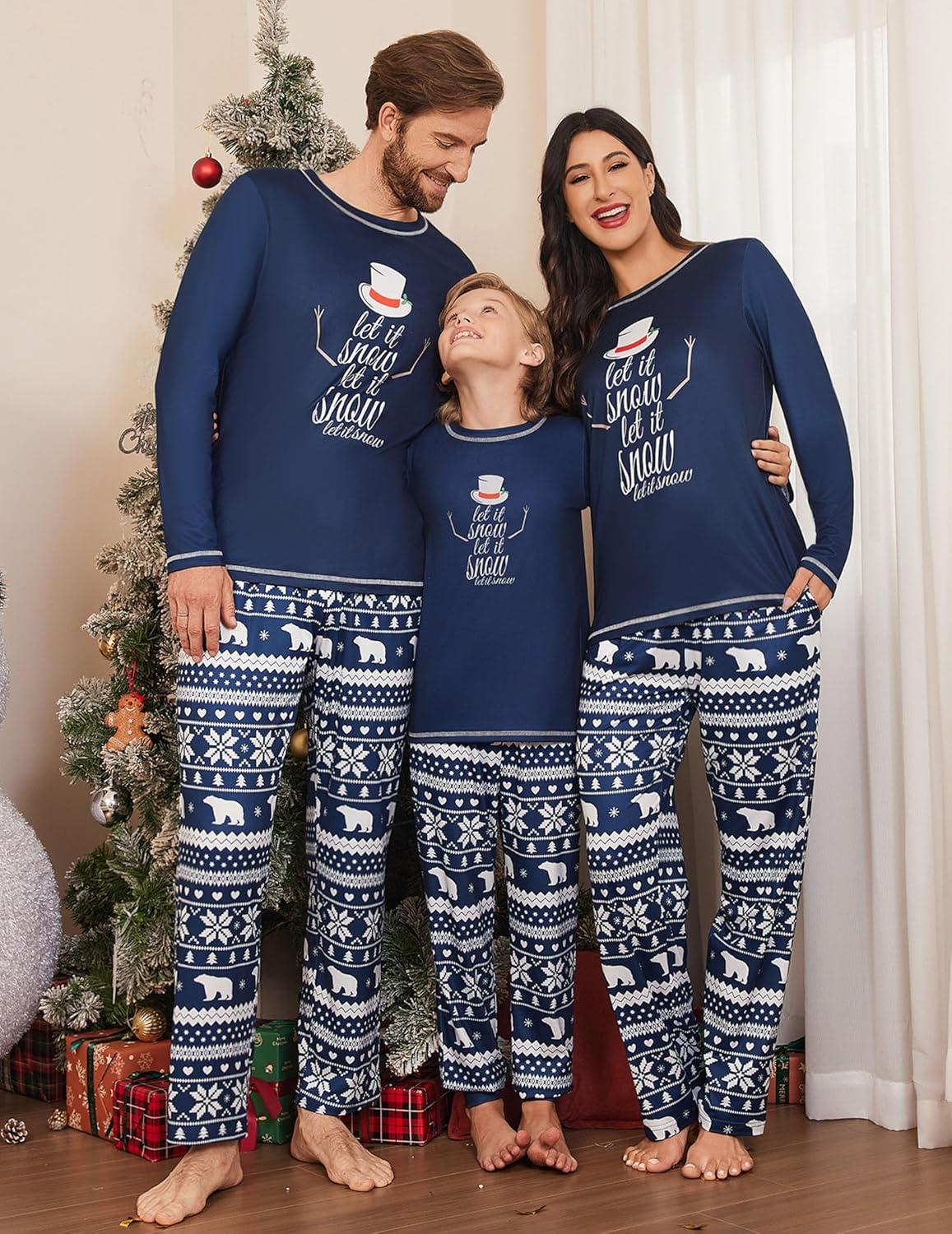 imageEkouaer Matching Family Sets Christmas Pajamas Set Xmas PJS Sleepwear Soft Christmas Matching JammiesBlue Snowman