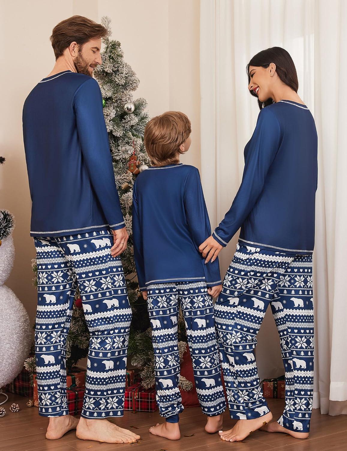 imageEkouaer Matching Family Sets Christmas Pajamas Set Xmas PJS Sleepwear Soft Christmas Matching JammiesBlue Snowman