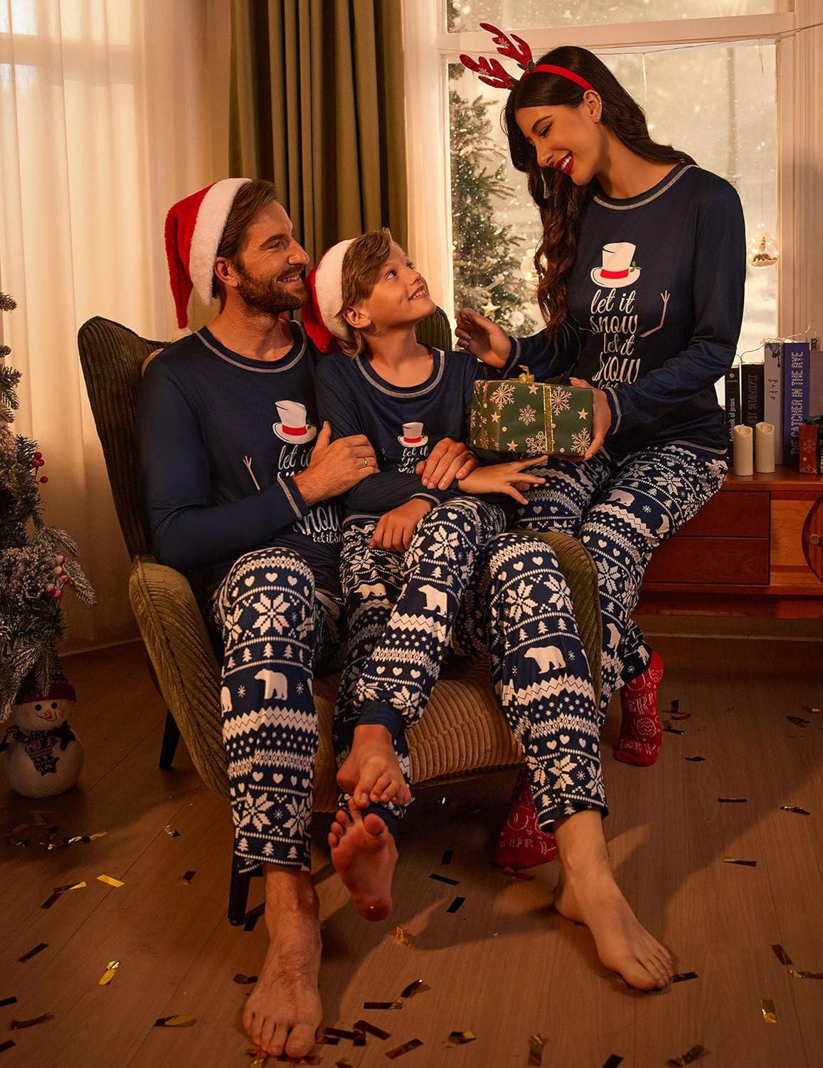 imageEkouaer Matching Family Sets Christmas Pajamas Set Xmas PJS Sleepwear Soft Christmas Matching JammiesBlue Snowman