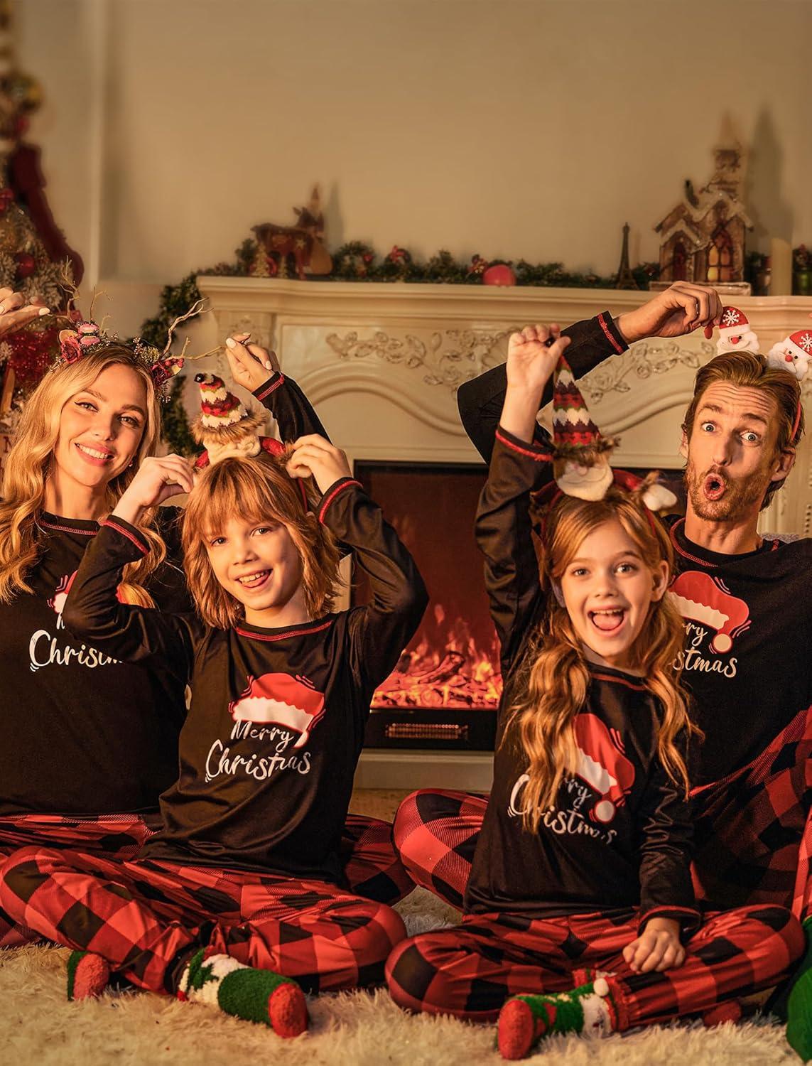 imageEkouaer Matching Family Sets Christmas Pajamas Set Xmas PJS Sleepwear Soft Christmas Matching JammiesChristmas Hat Plaid