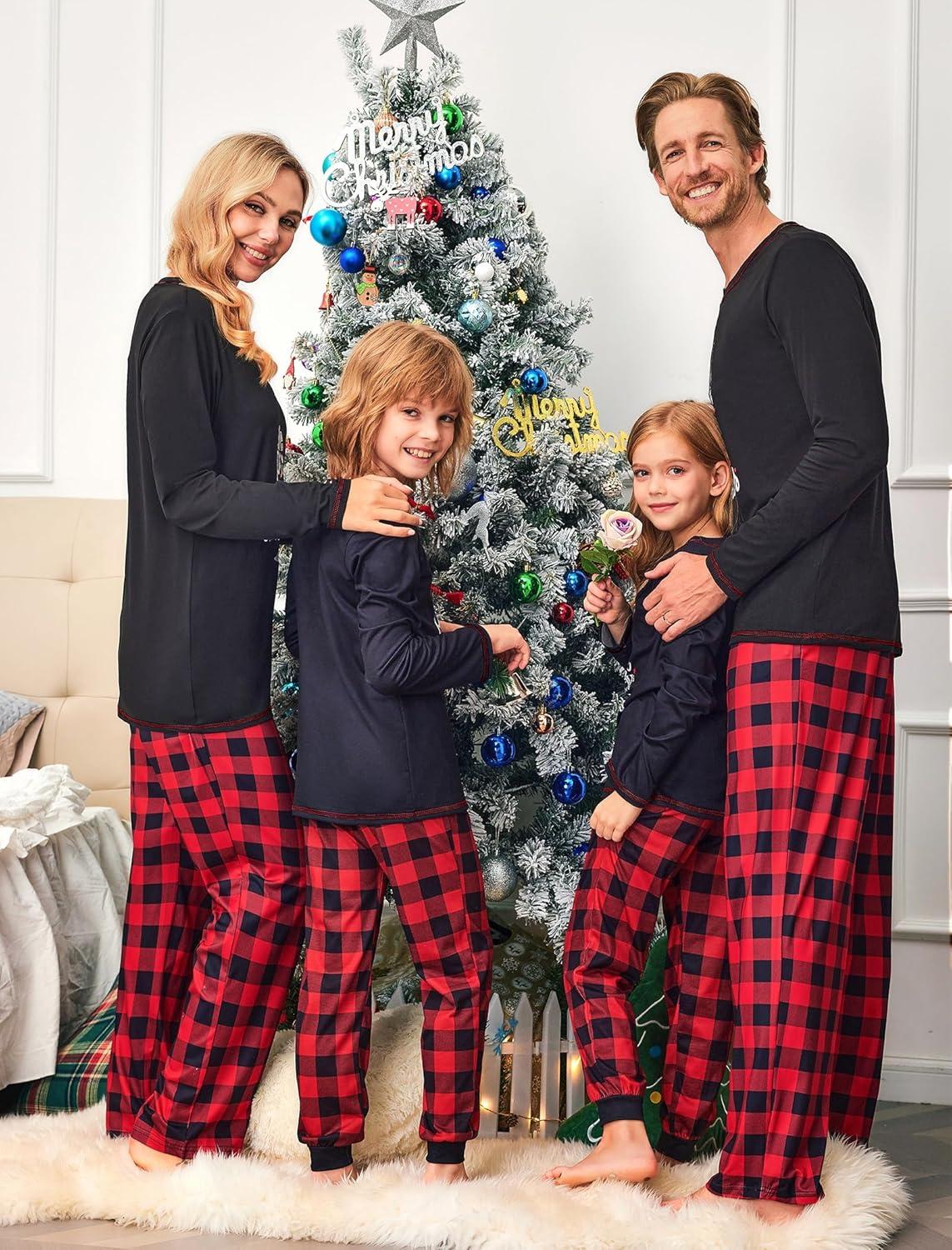 imageEkouaer Matching Family Sets Christmas Pajamas Set Xmas PJS Sleepwear Soft Christmas Matching JammiesChristmas Tree Plaid