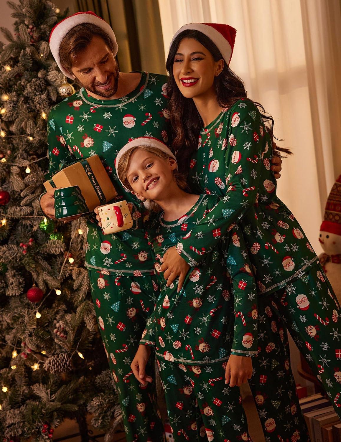 imageEkouaer Matching Family Sets Christmas Pajamas Set Xmas PJS Sleepwear Soft Christmas Matching JammiesGreen Santa