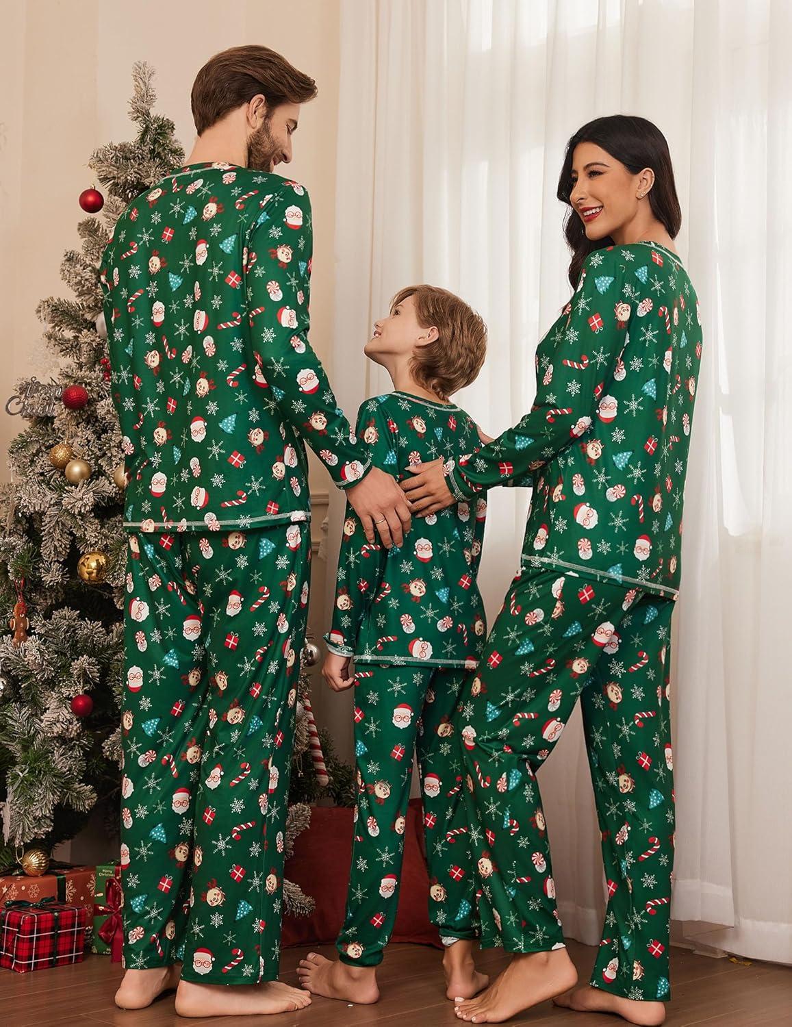 imageEkouaer Matching Family Sets Christmas Pajamas Set Xmas PJS Sleepwear Soft Christmas Matching JammiesGreen Santa