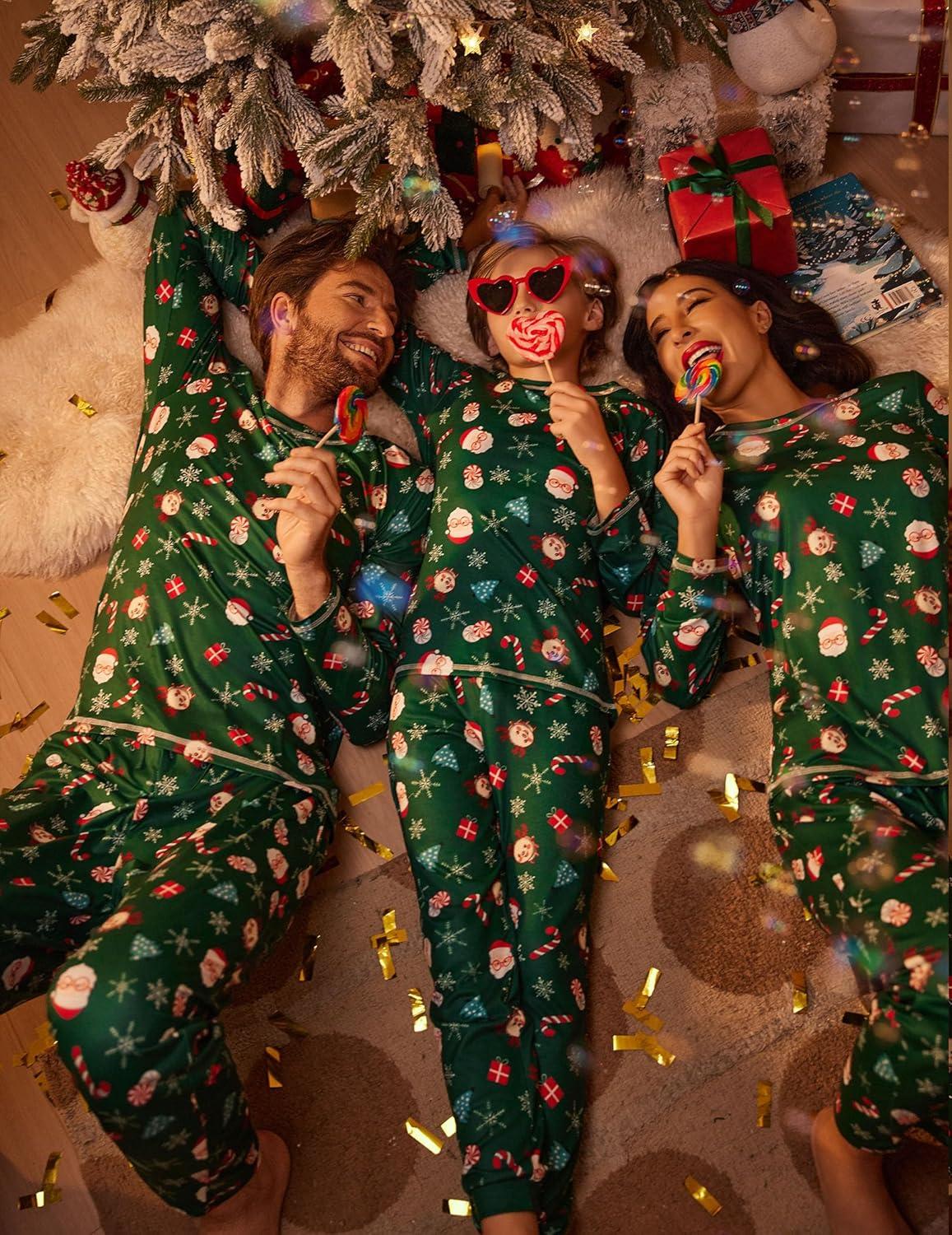 imageEkouaer Matching Family Sets Christmas Pajamas Set Xmas PJS Sleepwear Soft Christmas Matching JammiesGreen Santa