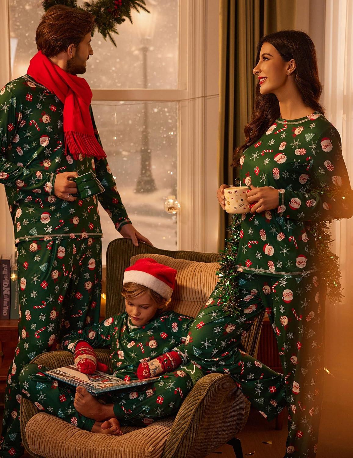 imageEkouaer Matching Family Sets Christmas Pajamas Set Xmas PJS Sleepwear Soft Christmas Matching JammiesGreen Santa