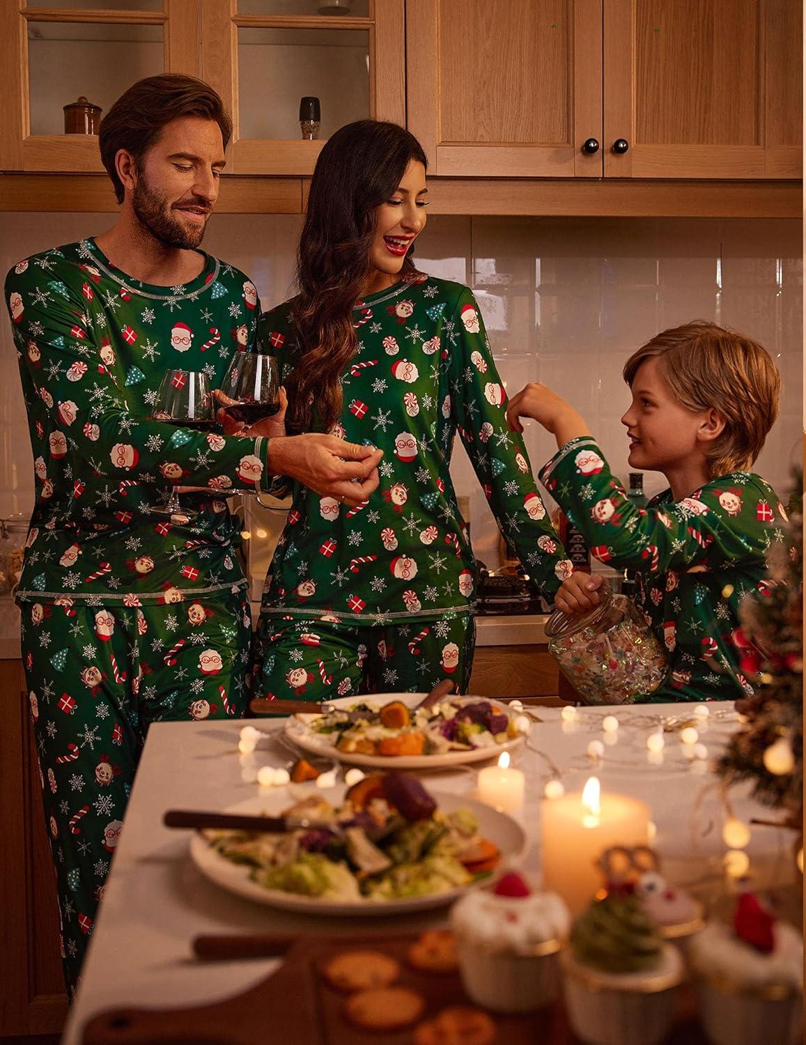 imageEkouaer Matching Family Sets Christmas Pajamas Set Xmas PJS Sleepwear Soft Christmas Matching JammiesGreen Santa