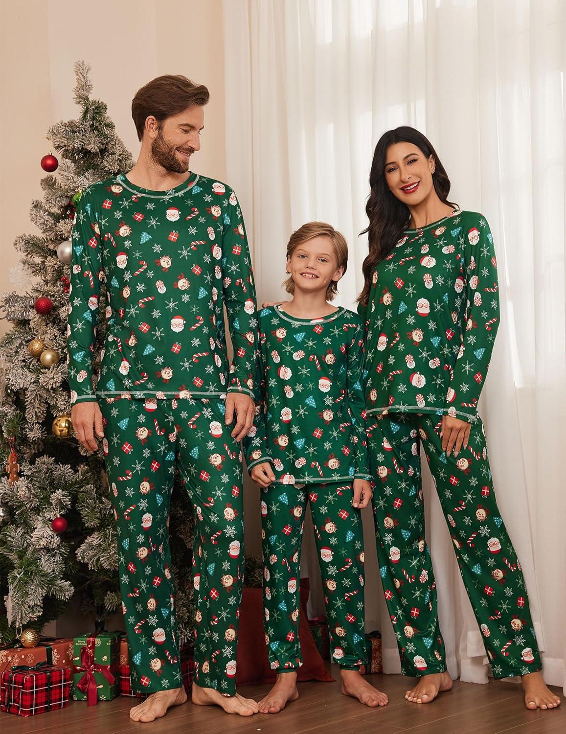 imageEkouaer Matching Family Sets Christmas Pajamas Set Xmas PJS Sleepwear Soft Christmas Matching JammiesGreen Santa