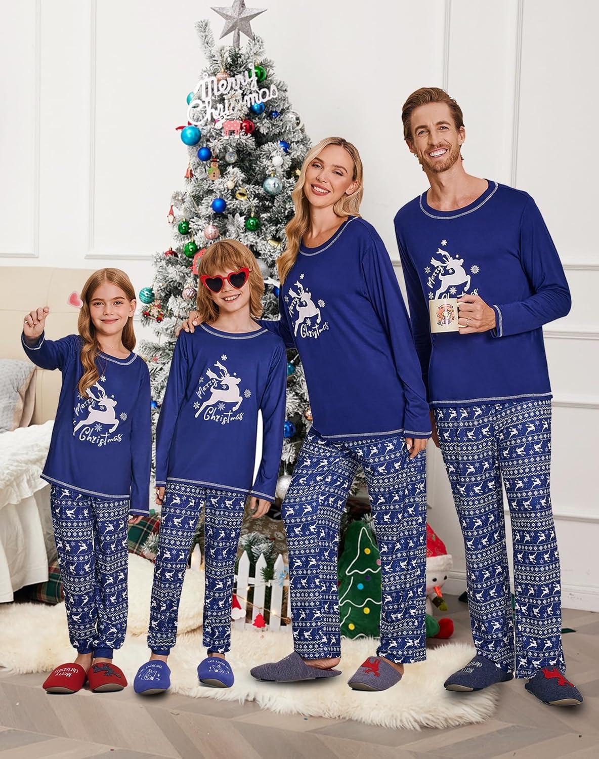 imageEkouaer Matching Family Sets Christmas Pajamas Set Xmas PJS Sleepwear Soft Christmas Matching JammiesNavy Elk Snowflake