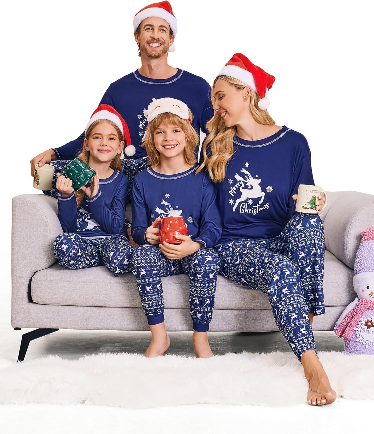 imageEkouaer Matching Family Sets Christmas Pajamas Set Xmas PJS Sleepwear Soft Christmas Matching JammiesNavy Elk Snowflake