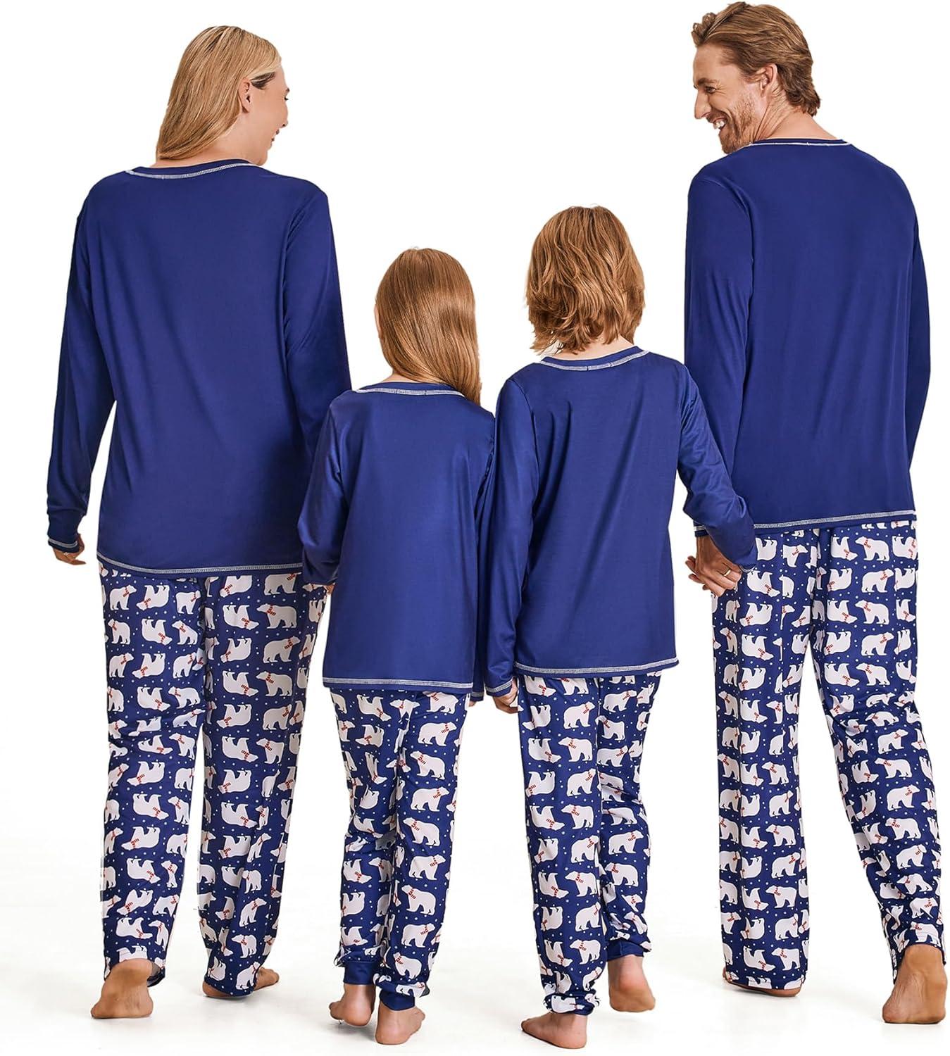 imageEkouaer Matching Family Sets Christmas Pajamas Set Xmas PJS Sleepwear Soft Christmas Matching JammiesNavy Polar Bear