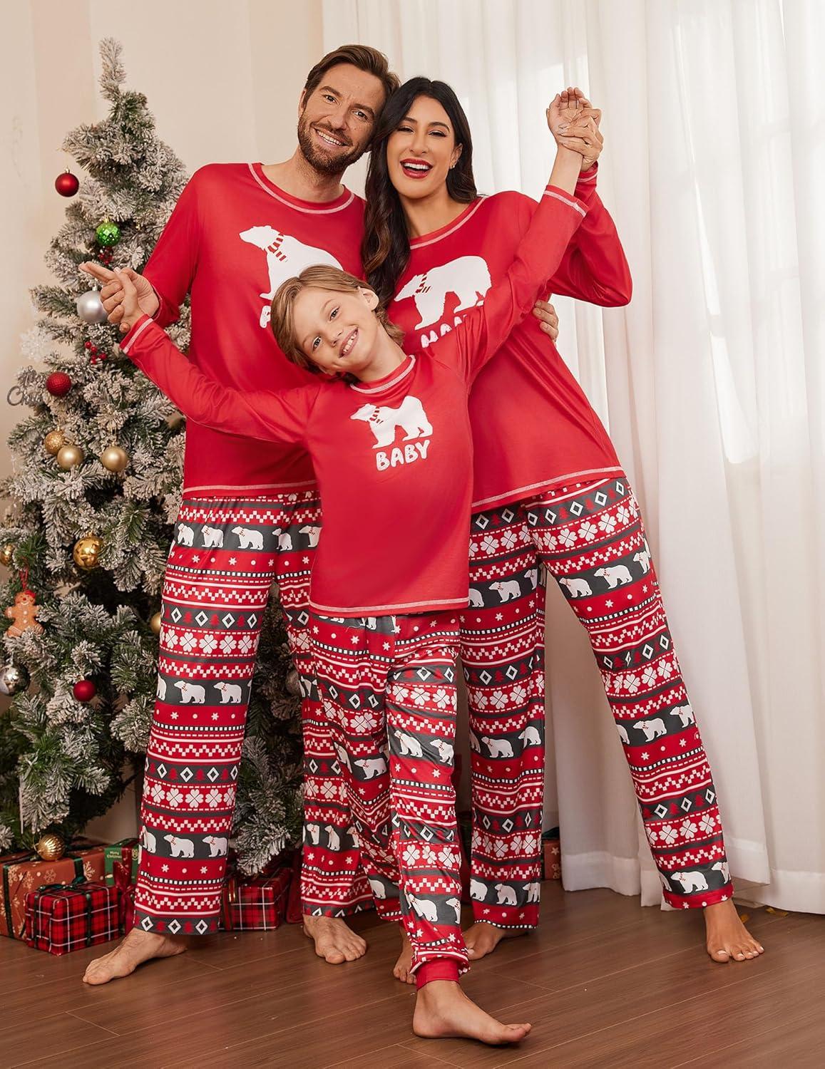 imageEkouaer Matching Family Sets Christmas Pajamas Set Xmas PJS Sleepwear Soft Christmas Matching JammiesRed