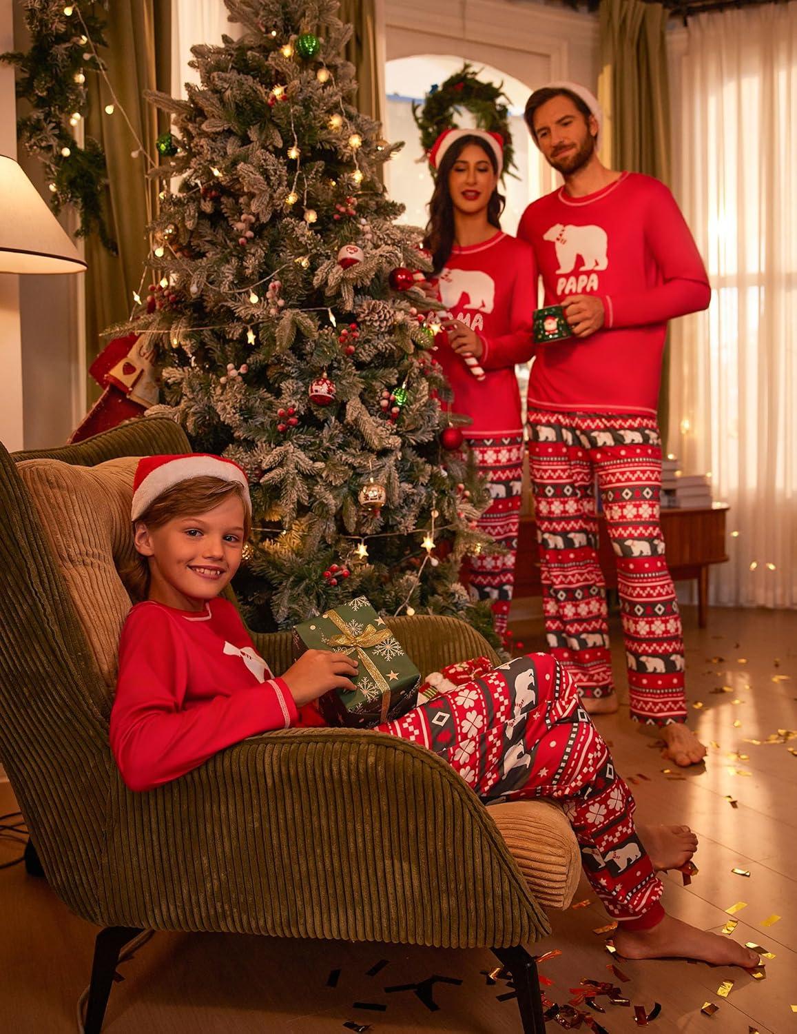 imageEkouaer Matching Family Sets Christmas Pajamas Set Xmas PJS Sleepwear Soft Christmas Matching JammiesRed