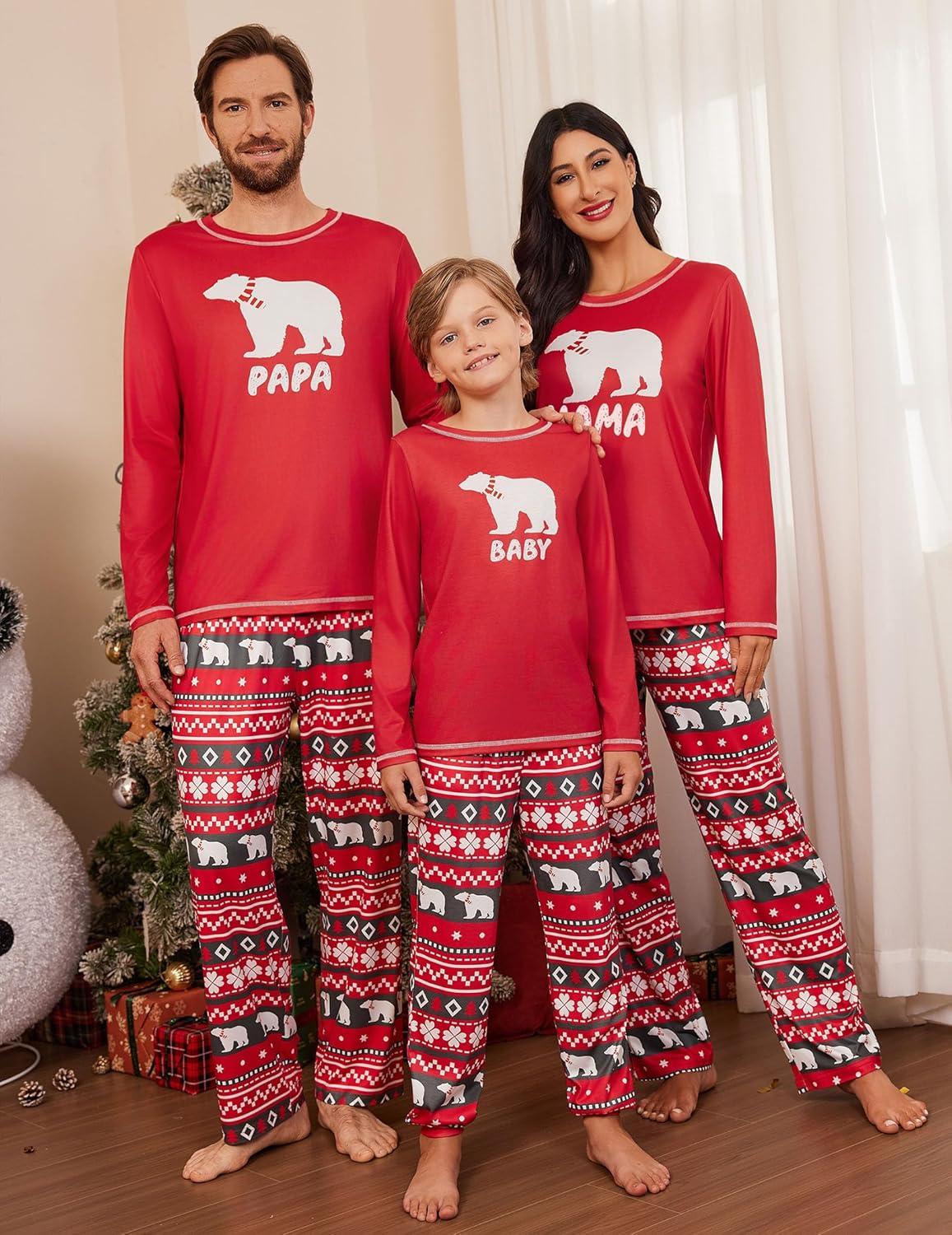 imageEkouaer Matching Family Sets Christmas Pajamas Set Xmas PJS Sleepwear Soft Christmas Matching JammiesRed