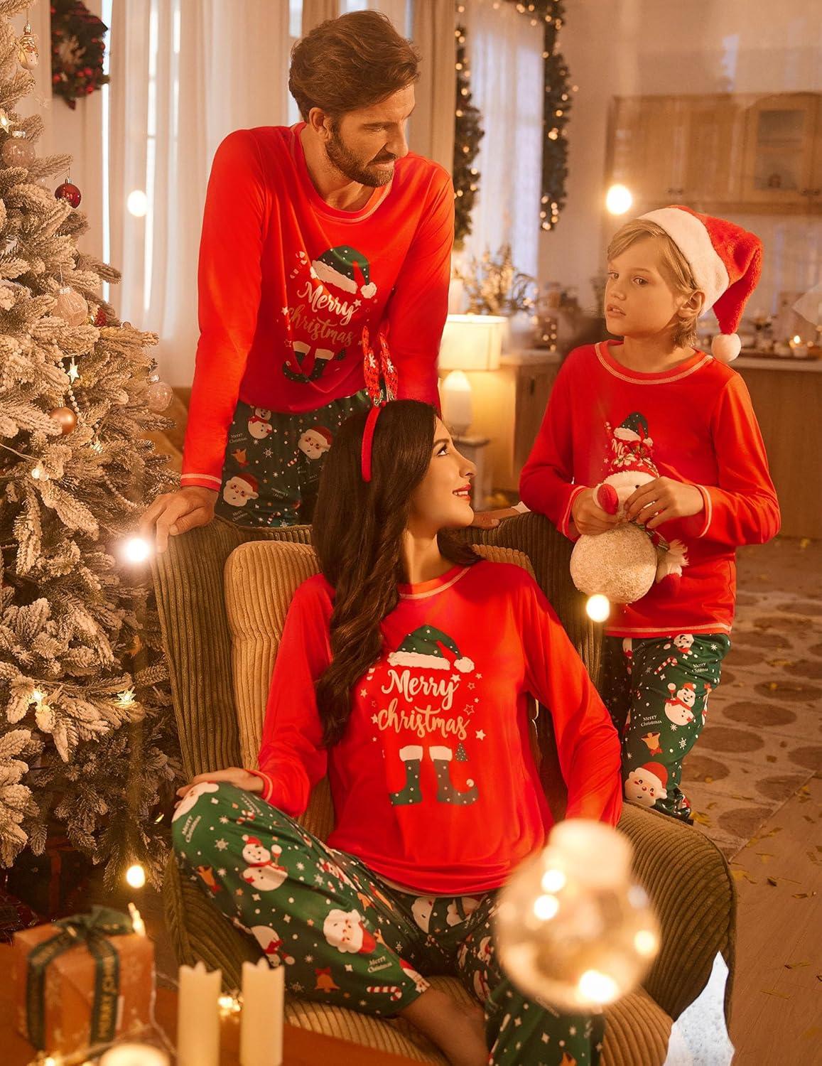 imageEkouaer Matching Family Sets Christmas Pajamas Set Xmas PJS Sleepwear Soft Christmas Matching JammiesRed Christmas