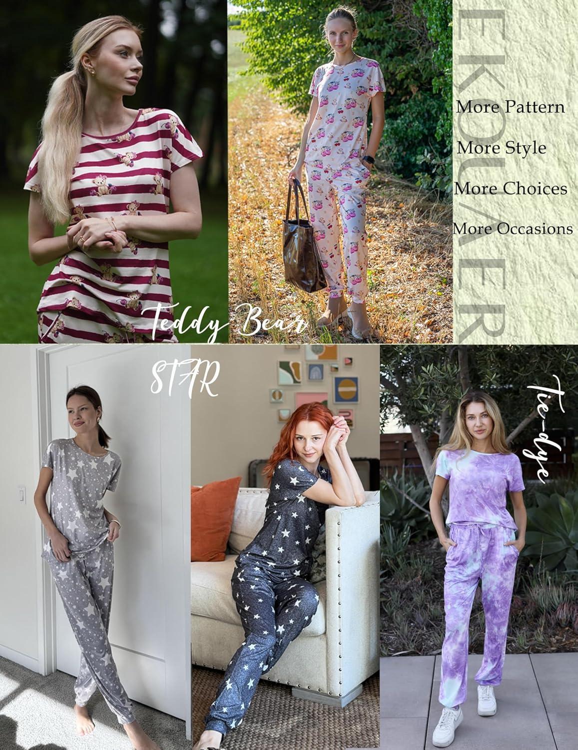 imageEkouaer Womens Pajama Sets Short Sleeve Lounge Sets for Women Printed Jogger Pajama Set 2 Piece Pj Sets With Pockets SXXLSnowman