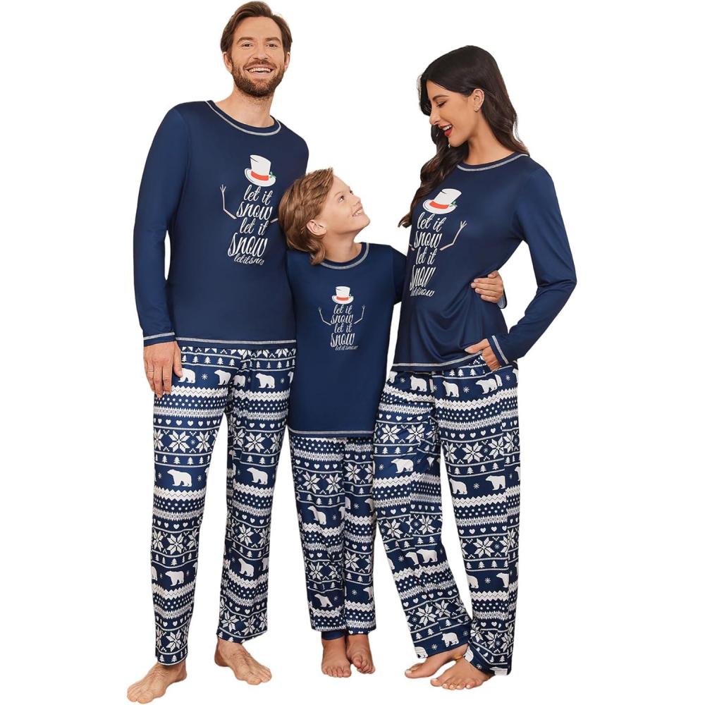 imageEkouaer Matching Family Sets Christmas Pajamas Set Xmas PJS Sleepwear Soft Christmas Matching JammiesBlue Snowman
