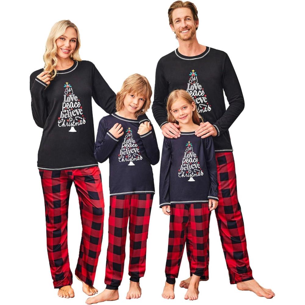 imageEkouaer Matching Family Sets Christmas Pajamas Set Xmas PJS Sleepwear Soft Christmas Matching JammiesChristmas Tree Plaid
