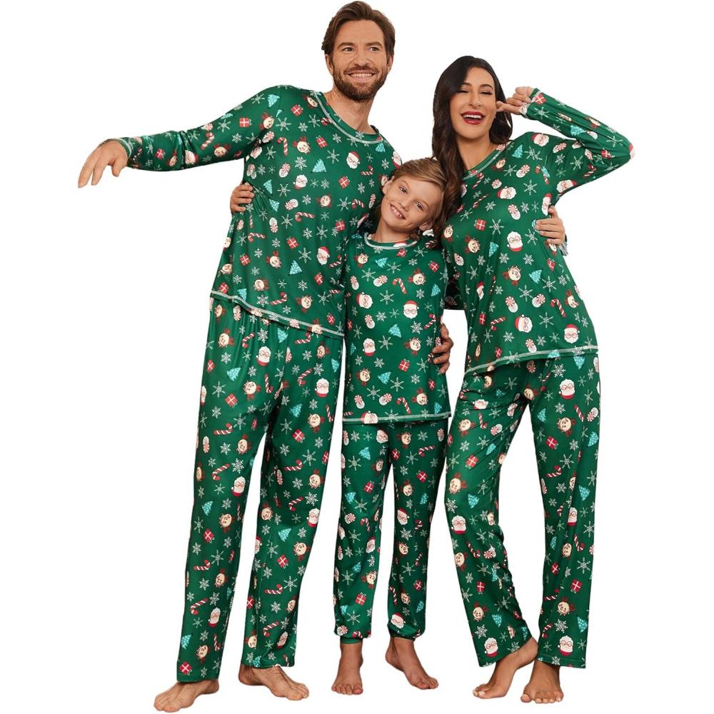 imageEkouaer Matching Family Sets Christmas Pajamas Set Xmas PJS Sleepwear Soft Christmas Matching JammiesGreen Santa