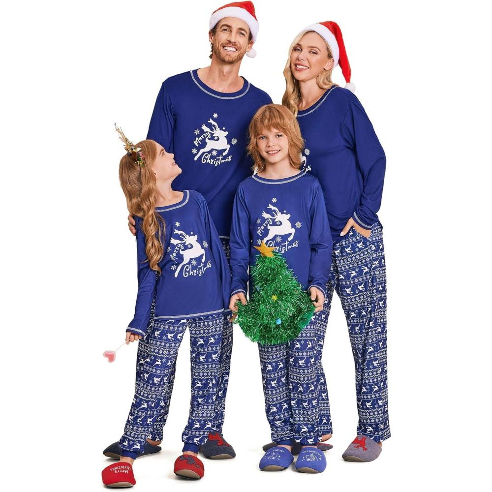 imageEkouaer Matching Family Sets Christmas Pajamas Set Xmas PJS Sleepwear Soft Christmas Matching JammiesNavy Elk Snowflake