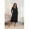 imageEkouaer Womens Long Sleeve Nightgown Full Length Pajama Dress with Pockets V Neck Nightshirts Lace Trim SleepwearBlack