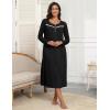 imageEkouaer Womens Long Sleeve Nightgown Full Length Pajama Dress with Pockets V Neck Nightshirts Lace Trim SleepwearBlack