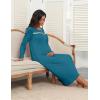 imageEkouaer Womens Long Sleeve Nightgown Full Length Pajama Dress with Pockets V Neck Nightshirts Lace Trim SleepwearBlue