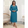imageEkouaer Womens Long Sleeve Nightgown Full Length Pajama Dress with Pockets V Neck Nightshirts Lace Trim SleepwearBlue