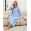imageEkouaer Womens Long Sleeve Nightgown Full Length Pajama Dress with Pockets V Neck Nightshirts Lace Trim SleepwearBlue Florals