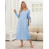 imageEkouaer Womens Long Sleeve Nightgown Full Length Pajama Dress with Pockets V Neck Nightshirts Lace Trim SleepwearBlue Florals