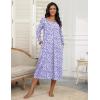 imageEkouaer Womens Long Sleeve Nightgown Full Length Pajama Dress with Pockets V Neck Nightshirts Lace Trim SleepwearFloral Purple