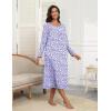 imageEkouaer Womens Long Sleeve Nightgown Full Length Pajama Dress with Pockets V Neck Nightshirts Lace Trim SleepwearFloral Purple