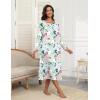 imageEkouaer Womens Long Sleeve Nightgown Full Length Pajama Dress with Pockets V Neck Nightshirts Lace Trim SleepwearGreen With Pink Flower