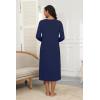imageEkouaer Womens Long Sleeve Nightgown Full Length Pajama Dress with Pockets V Neck Nightshirts Lace Trim SleepwearNavy Blue