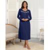 imageEkouaer Womens Long Sleeve Nightgown Full Length Pajama Dress with Pockets V Neck Nightshirts Lace Trim SleepwearNavy Blue