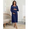 imageEkouaer Womens Long Sleeve Nightgown Full Length Pajama Dress with Pockets V Neck Nightshirts Lace Trim SleepwearNavy Blue