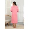 imageEkouaer Womens Long Sleeve Nightgown Full Length Pajama Dress with Pockets V Neck Nightshirts Lace Trim SleepwearPink