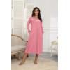 imageEkouaer Womens Long Sleeve Nightgown Full Length Pajama Dress with Pockets V Neck Nightshirts Lace Trim SleepwearPink