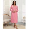 imageEkouaer Womens Long Sleeve Nightgown Full Length Pajama Dress with Pockets V Neck Nightshirts Lace Trim SleepwearPink