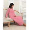 imageEkouaer Womens Long Sleeve Nightgown Full Length Pajama Dress with Pockets V Neck Nightshirts Lace Trim SleepwearPink