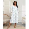 imageEkouaer Womens Long Sleeve Nightgown Full Length Pajama Dress with Pockets V Neck Nightshirts Lace Trim SleepwearWhite With Blue Flower