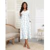 imageEkouaer Womens Long Sleeve Nightgown Full Length Pajama Dress with Pockets V Neck Nightshirts Lace Trim SleepwearWhite With Blue Flower