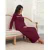 imageEkouaer Womens Long Sleeve Nightgown Full Length Pajama Dress with Pockets V Neck Nightshirts Lace Trim SleepwearWine Red