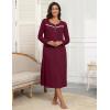 imageEkouaer Womens Long Sleeve Nightgown Full Length Pajama Dress with Pockets V Neck Nightshirts Lace Trim SleepwearWine Red